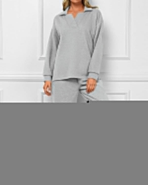 Women's Lapel V Neck Textured Lounge Sets (Buy 2 Free Shipping)